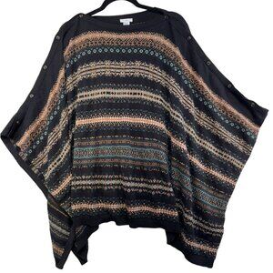 J. Jill Womens One Size Multicolor Patterned Poncho With Button Detail